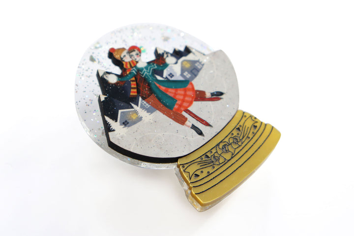 Ice Skating Snow Globe Brooch