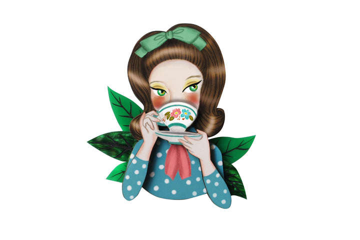 Girl Drinking Tea Brooch by Laliblue