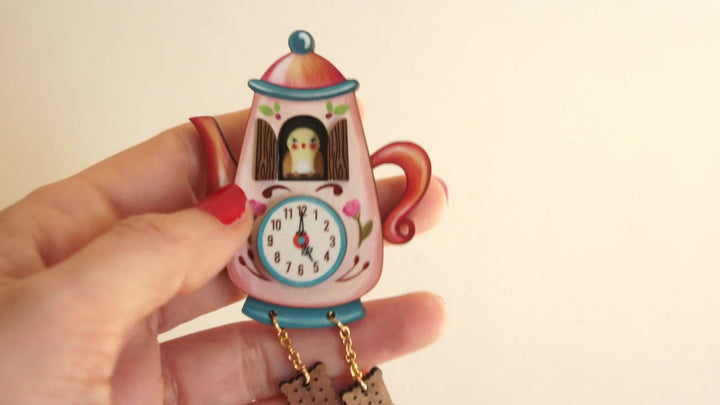 Teapot Clock Brooch by Laliblue
