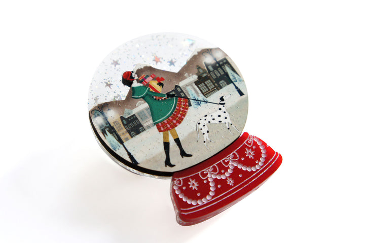 Christmas Shopping Snow Globe Brooch