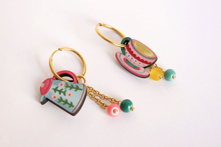 Cup and Teapot Hoop Earrings by Laliblue