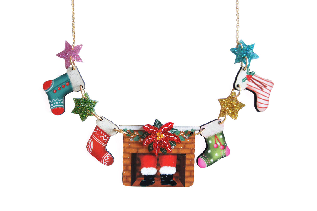 Christmas Chimney with Stockings Necklace