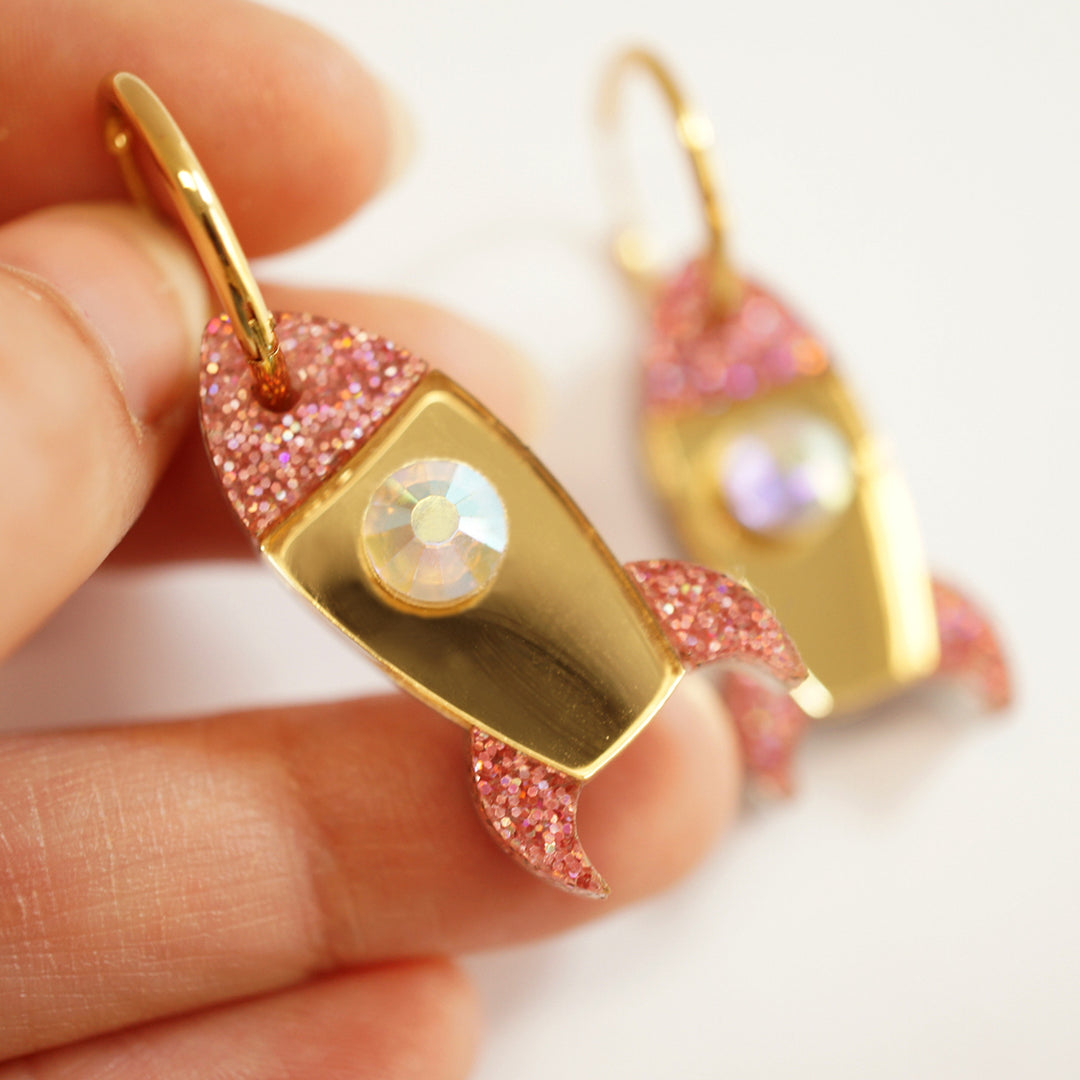 Rocket and Planet Earrings by Laliblue | Space Adventures Collection