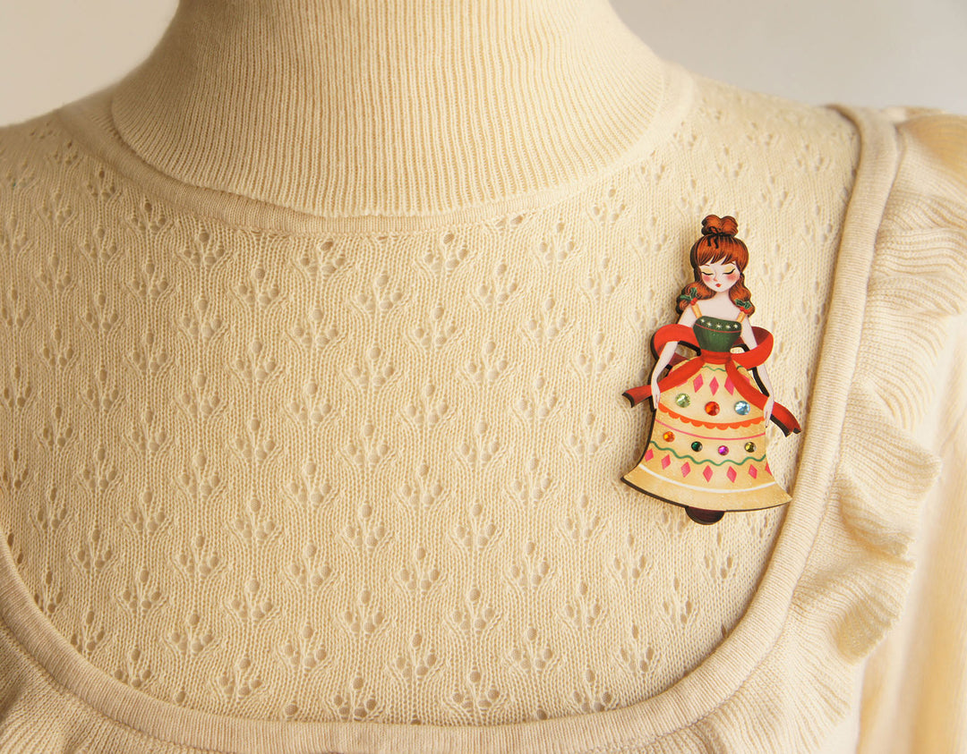 Christmas Bell Girl Brooch by Laliblue