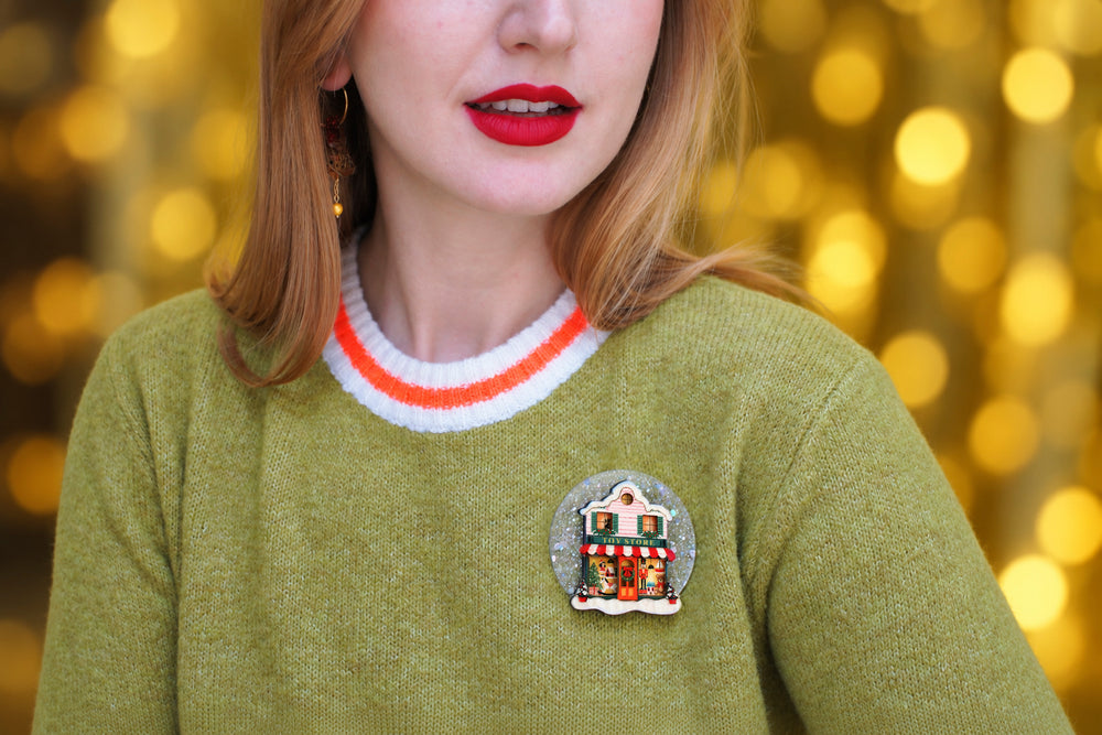 Toy shop brooch detail, LaliBlue Christmas jewelry, toys, vintage