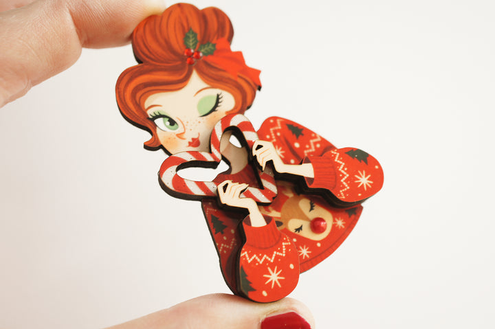 Redhead hair with rhinestones close up, LaliBlue Christmas jewelry, rhinestone