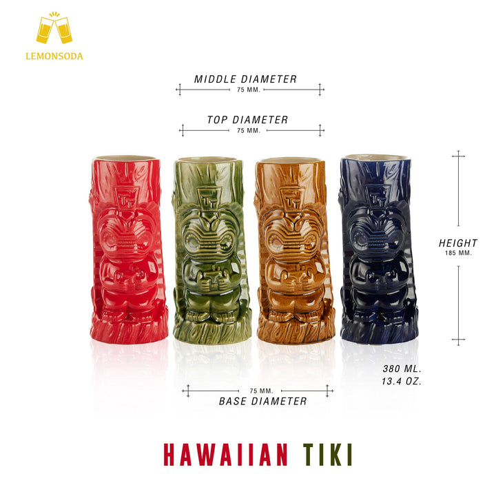 Ceramic Hawaiian Tiki Glasses Set of 4