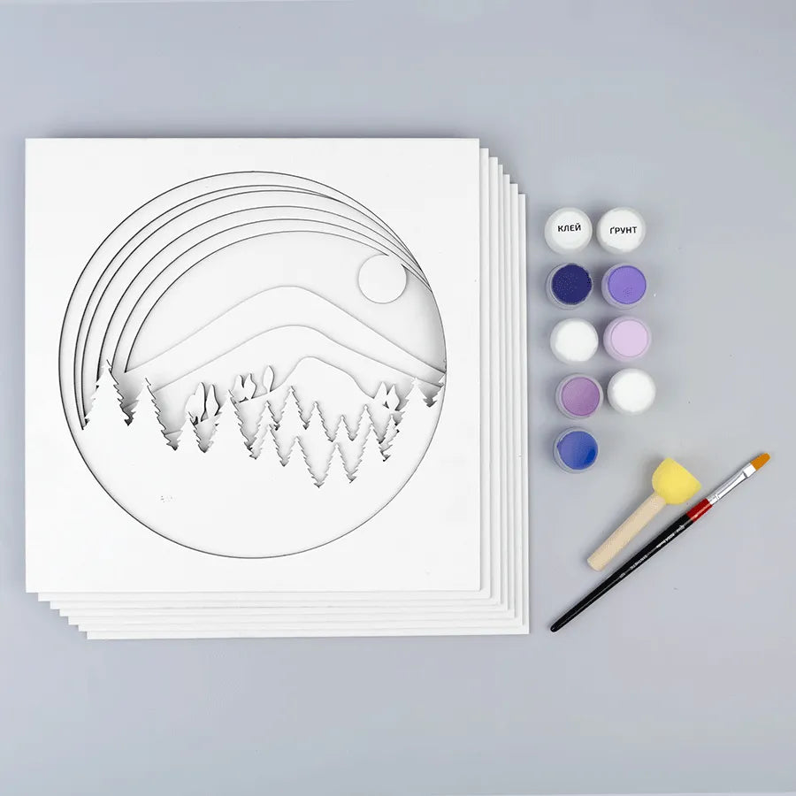 Rosa Talent Landscape. Mountains - 3D Painting on Primed Fiberboard Set. Create Your DIY Decoration. 7 Layers. 11.81*11.81 inches.