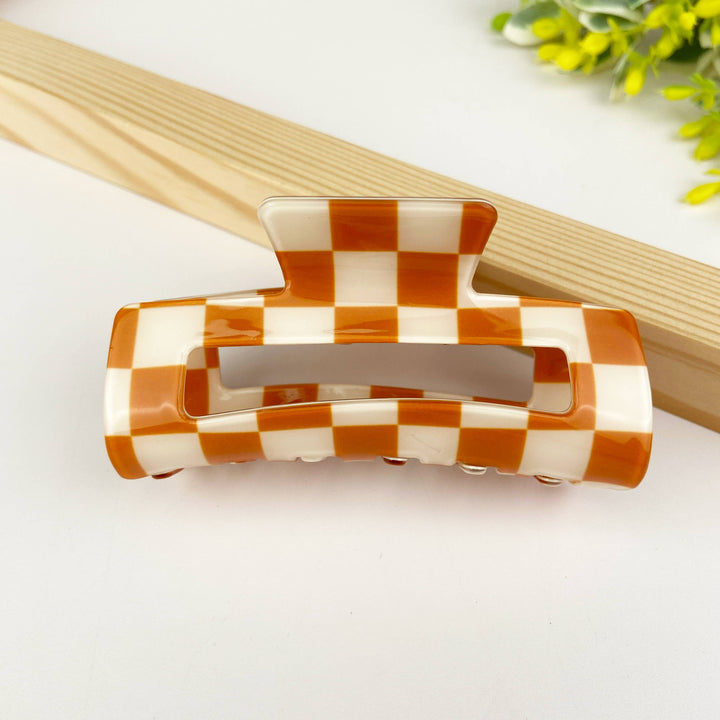 Checkerboard retro hair claw clip