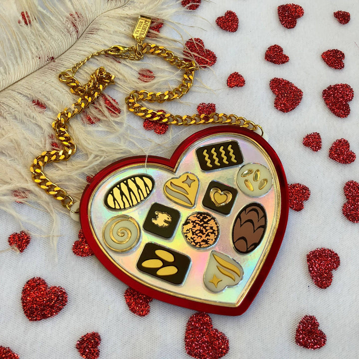 Heart Shaped Chocolate Box Necklace, Valentine'S Day, Laser Cut Acrylic, Plastic Jewelry