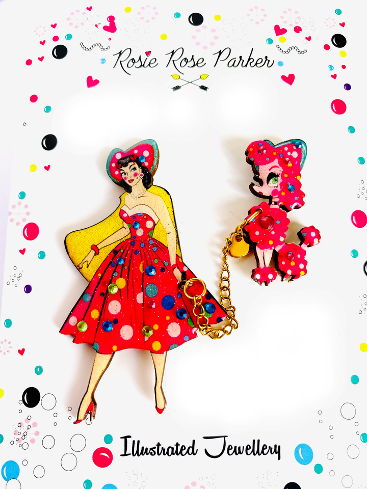 Betty and Lulu Walkies Time Brooch by Rosie Rose Parker