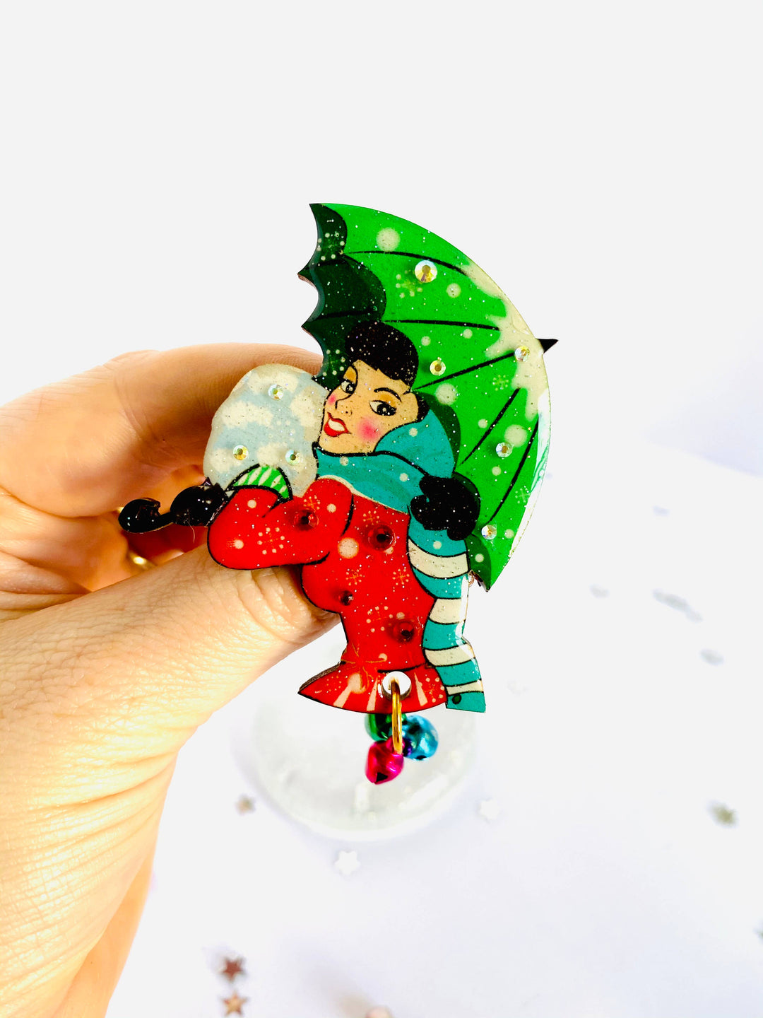 Christmas Umbrella Brooch by Rosie Rose Parker