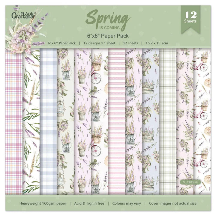 Spring Scrapbook Paper Pack. 12 Sheets of 15.2x15.2cm Heavyweight Paper Pad F07M2-3 AC230307-06