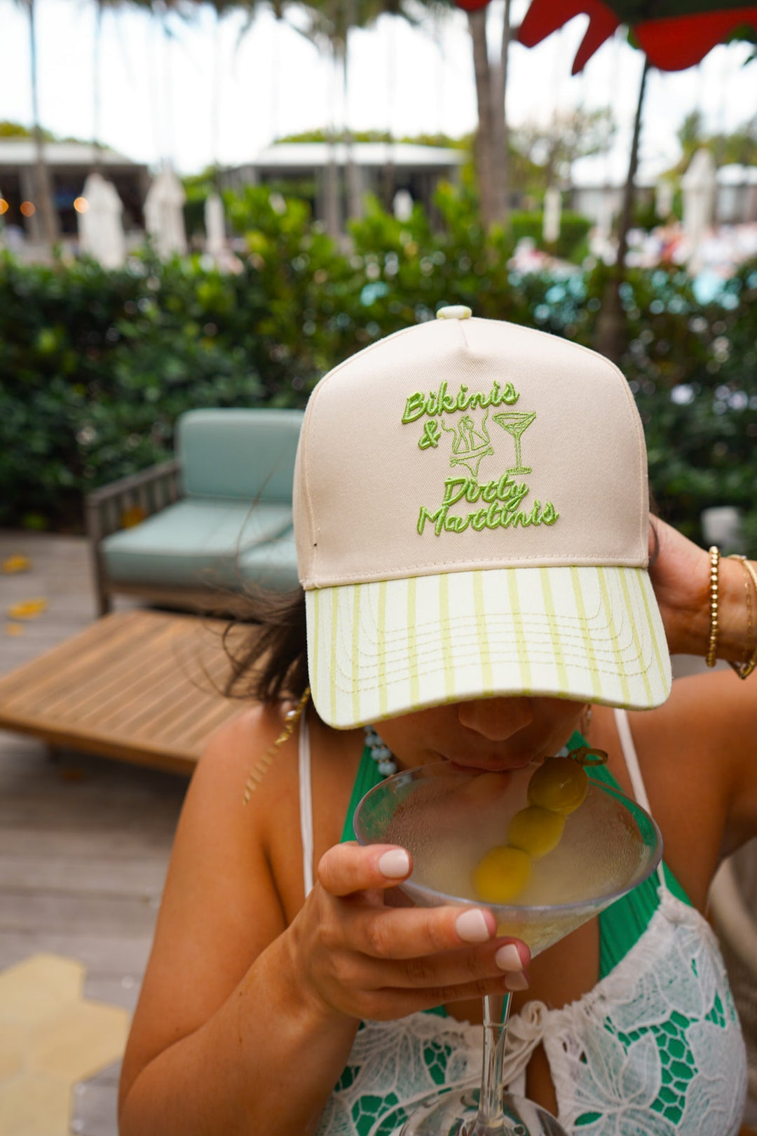 Bikinis & Dirty Martinis - Green Stripe Trucker Hat