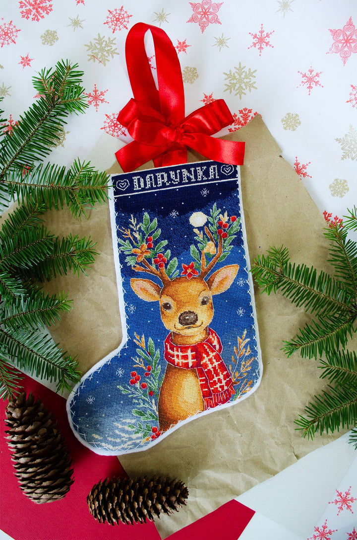 Santa's Helper DIY Counted Cross-Stitch Boot Kit by Abris Art AHH-002