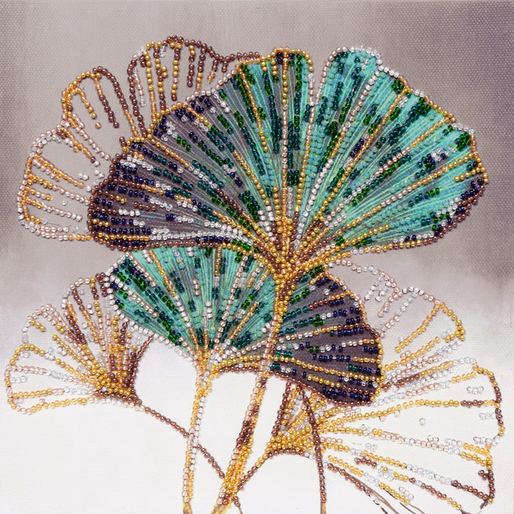 Mid-sized Bead Embroidery kit - Emerald leaves
