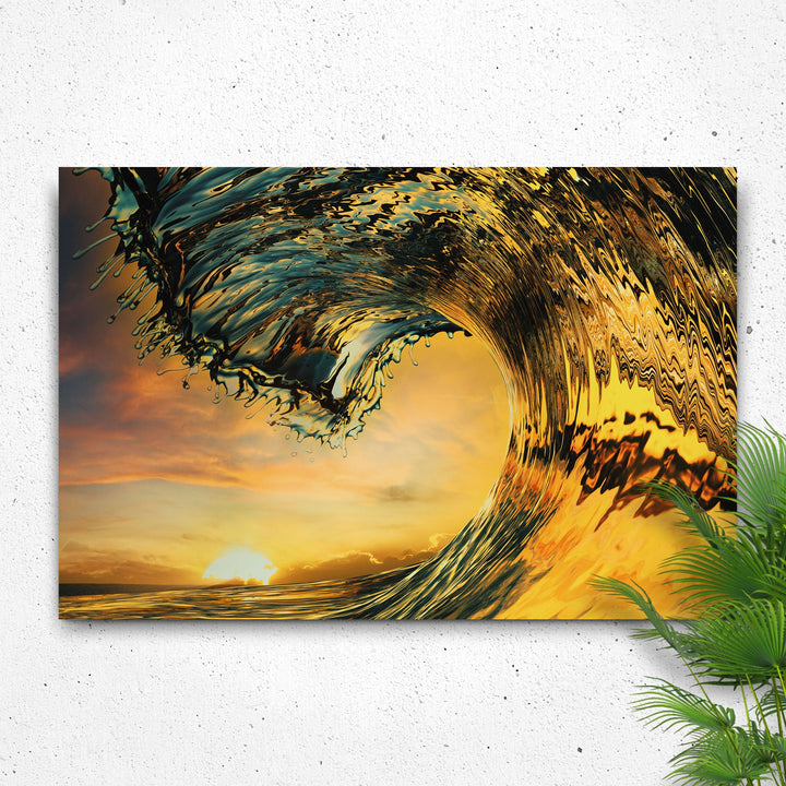 Sunset Ocean Wave Canvas Wall Art