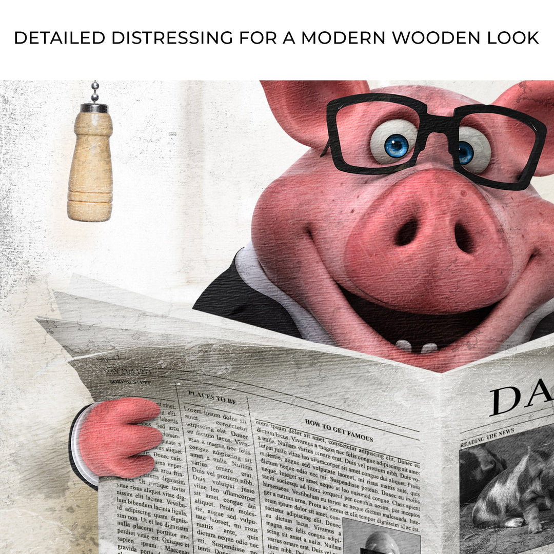 Grand Pig Reading Newspaper Canvas Wall Art