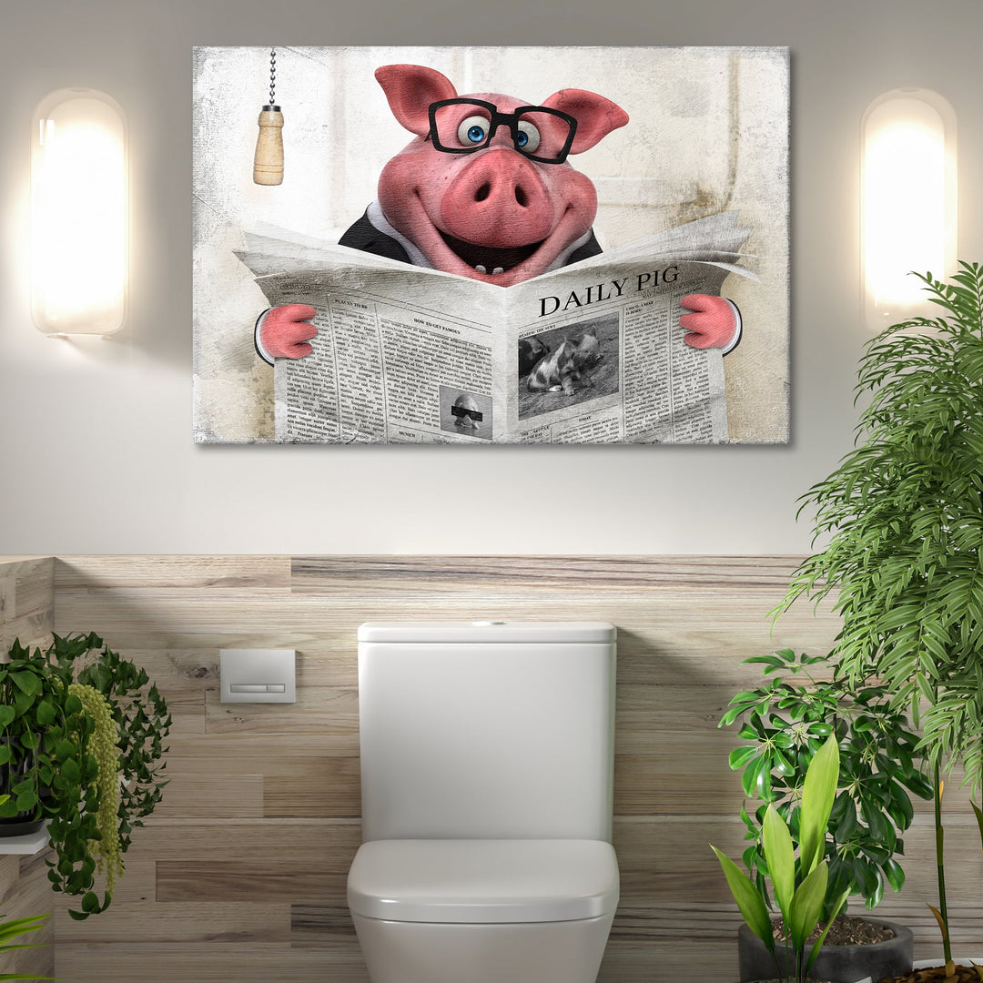 Grand Pig Reading Newspaper Canvas Wall Art