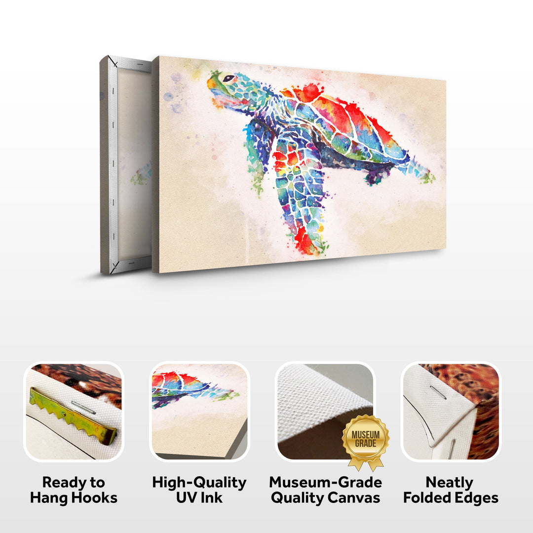 Coral Reef Sea Turtle Watercolor Canvas Wall Art