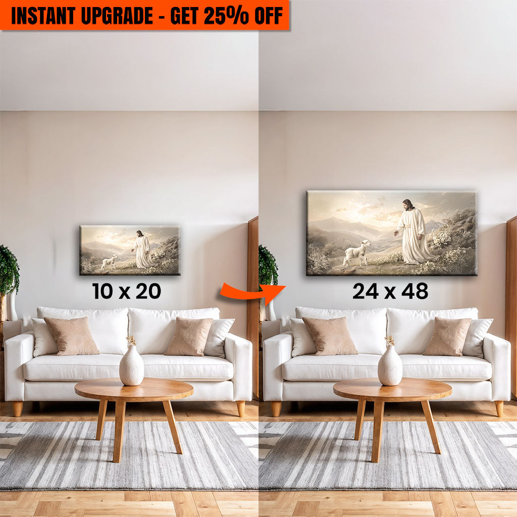 Upgrade Your 20x10 Inches 'Jesus Protects The Lamb From Wolves Faith Wall Art X' Canvas To 48x24 Inches