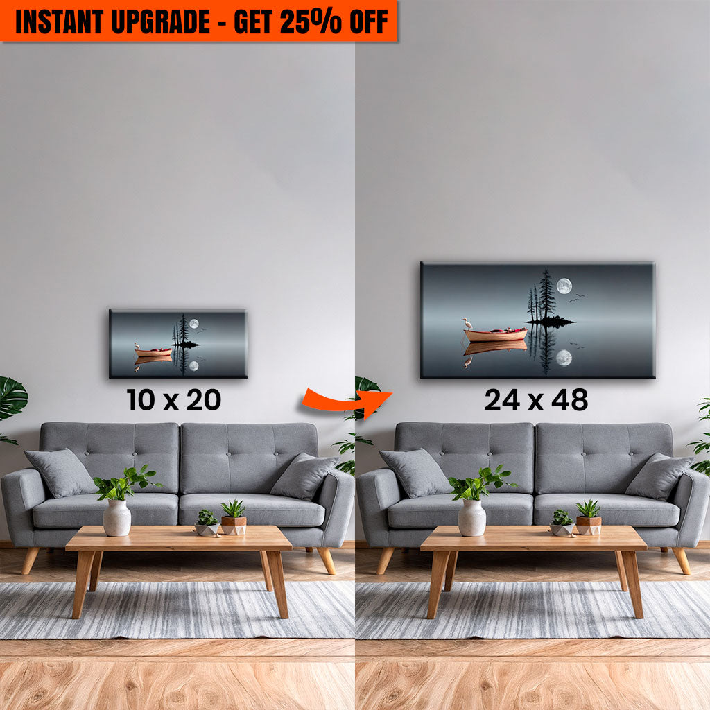 Upgrade Your 20x10 Inches 'Modern Minimalist Night Lake Wall Art' Canvas To 48x24 Inches