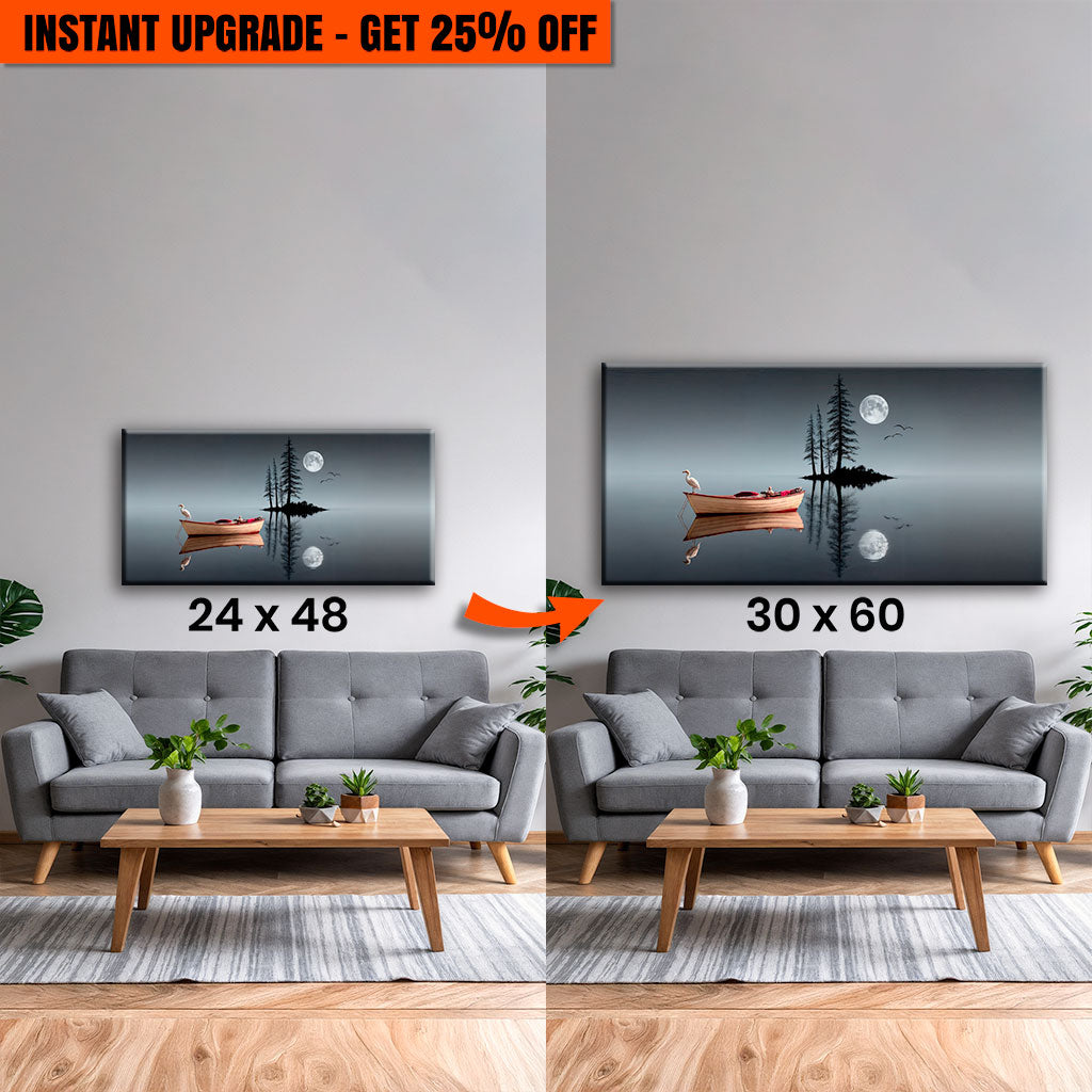 Upgrade Your 48x24 Inches 'Modern Minimalist Night Lake Wall Art' Canvas To 60x30 Inches