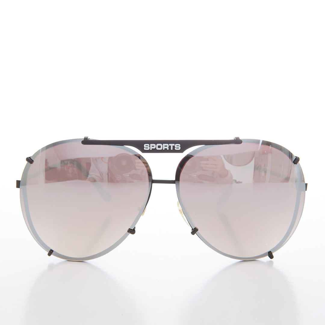 Rimless Aviator Vintage Sunglass with Mirror Lens - Flashy