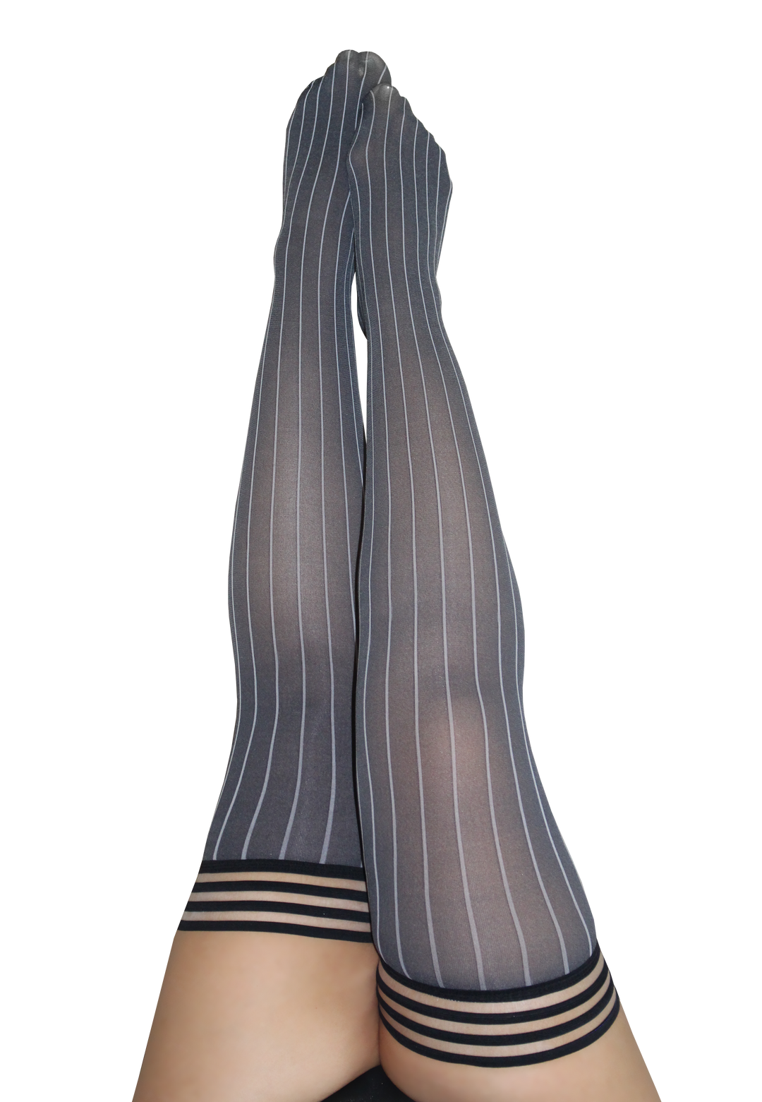 Annabelle: All Work, All Play Pinstripe Thigh Highs. Petite to Plus Size