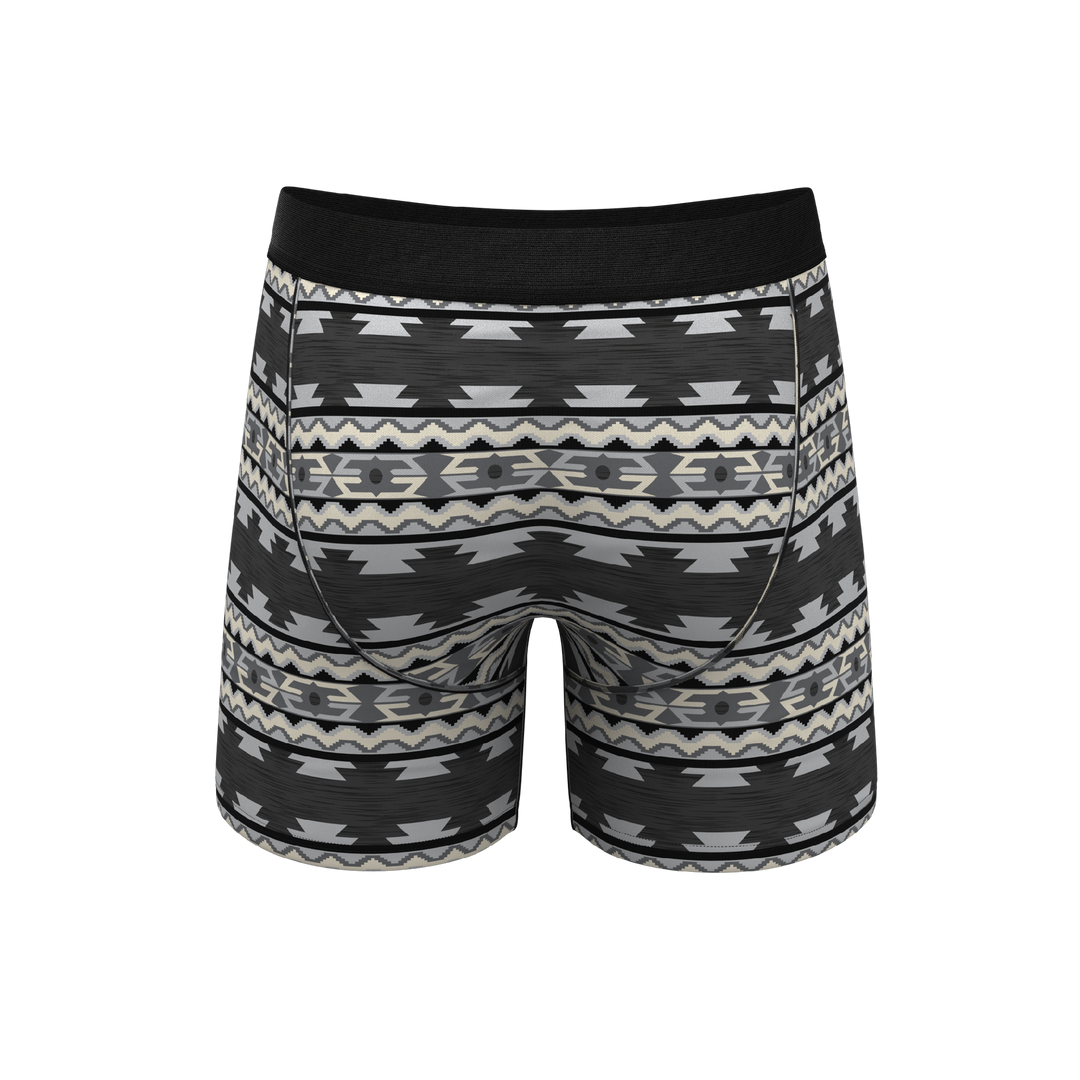 The Arroyo Grande | Grey and Black Aztec Ball Hammock® Pouch Underwear With Fly