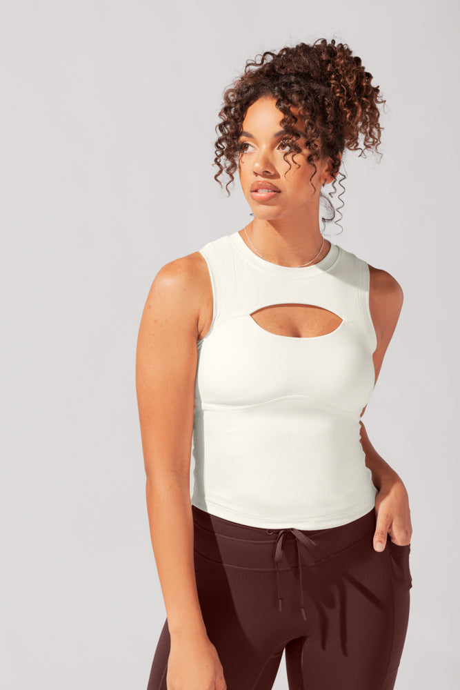 Peekaboo Crew Tank - Coconut Cream