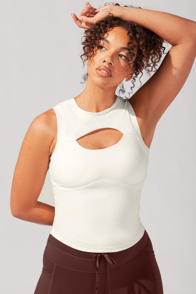 Peekaboo Crew Tank - Coconut Cream