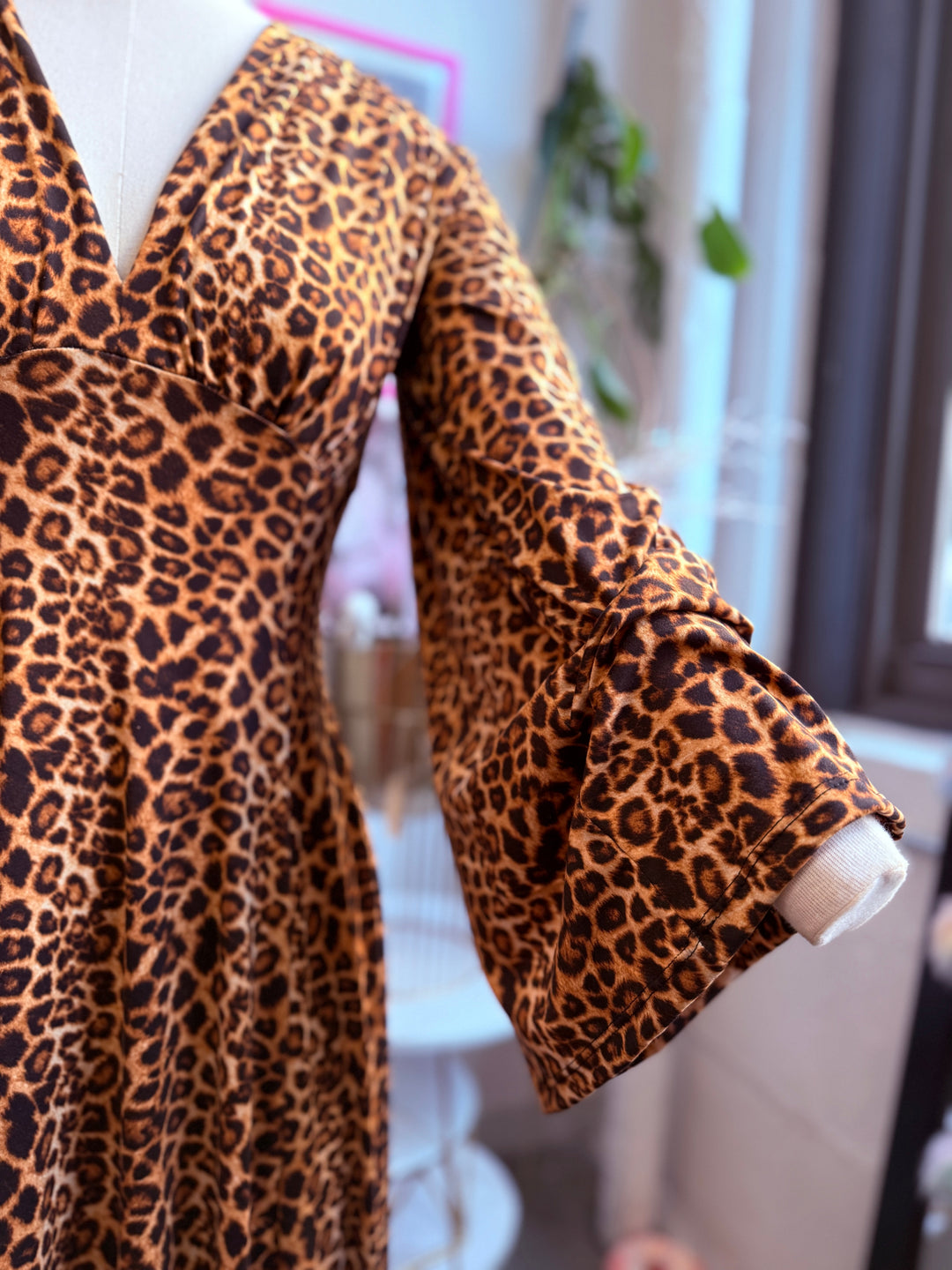 Raquel Maxi Dress with Bell Sleeves in Leopard Print Knit