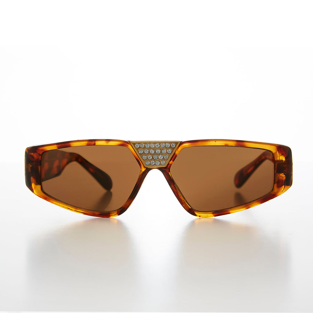 Flat Top Hip Hop Vintage Sunglass with Rhinestone Bridge - Wiz