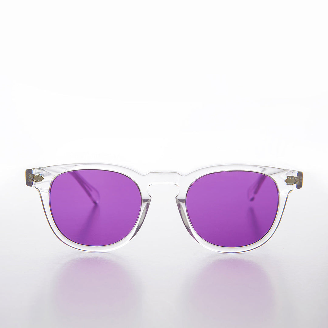 Clear Acetate Square Sunglass with Colored Lenses - Benson