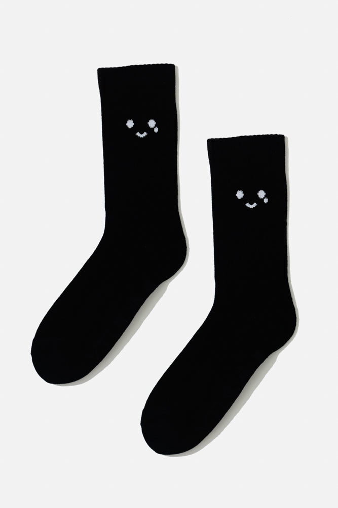 Happy Cry Face Mid-Calf Gym Socks - Black