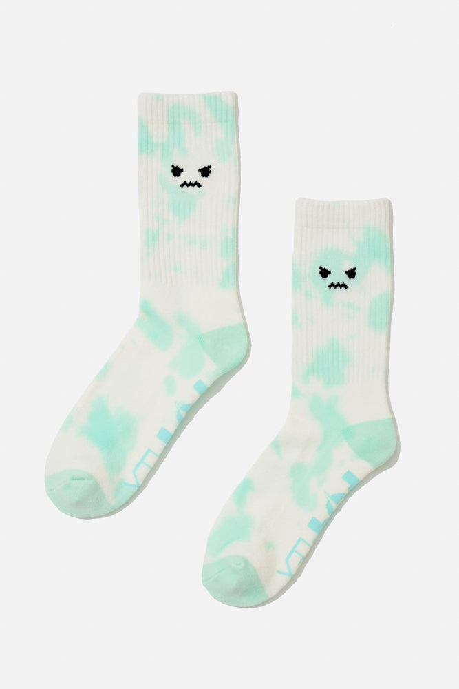 Angry Face Mid-Calf Gym Socks - Green Tie Dye