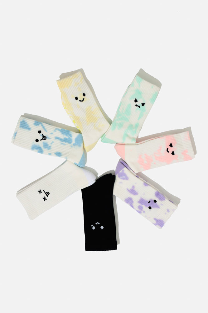 Happy Face Mid-Calf Gym Socks - Yellow Tie Dye