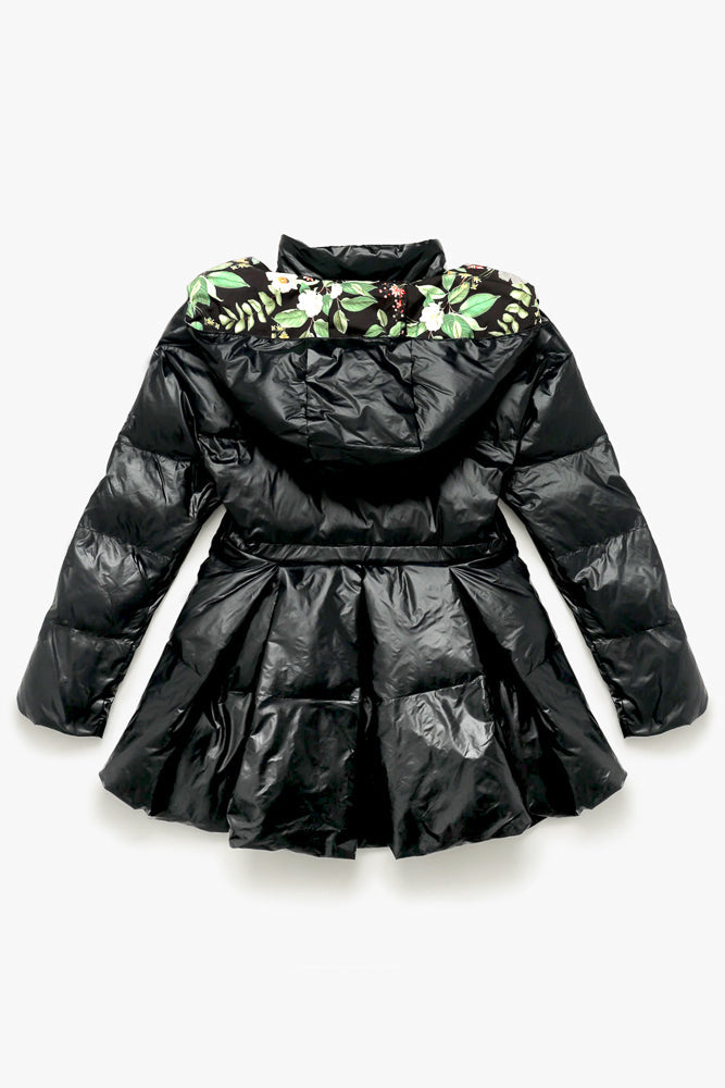 Pearl Peplum Puffer Jacket - Black