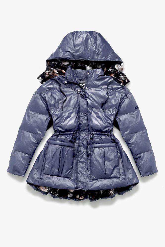 Pearl Peplum Puffer Jacket - Navy