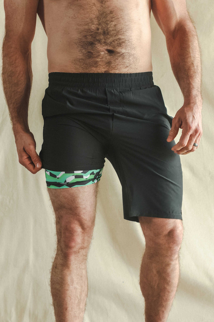 The Water Break | Black and Green Neon Ball Hammock® 9 Inch Athletic Shorts