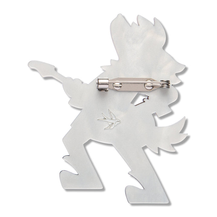 Howl Shredder Brooch by Erstwilder shown with gift box | Wild at Work Collection