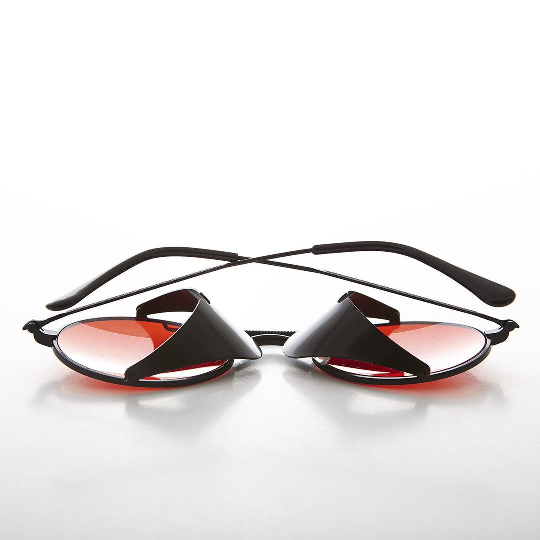 Red Lens Steampunk Sunglass with Folding Side Shields - Bram 7
