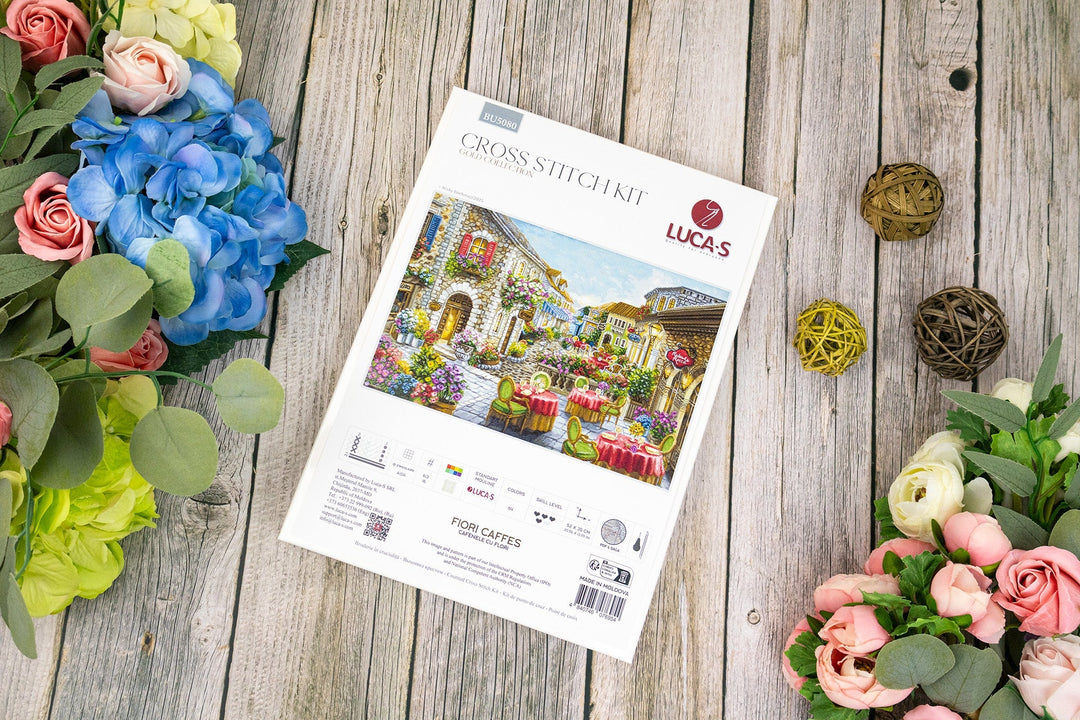 Fiori Caffes Counted Cross-Stitch Kit by Luca-S BU5080L