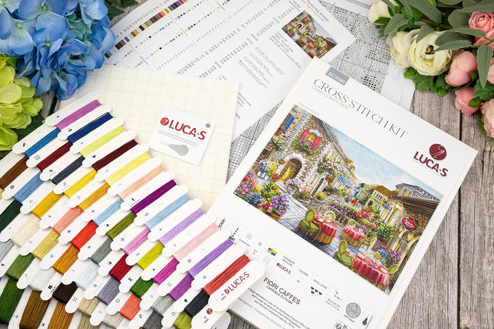 Fiori Caffes Counted Cross-Stitch Kit by Luca-S BU5080L