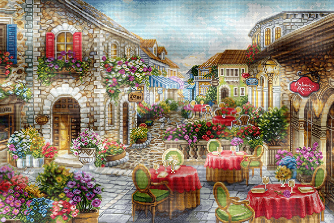 Fiori Caffes Counted Cross-Stitch Kit by Luca-S BU5080L