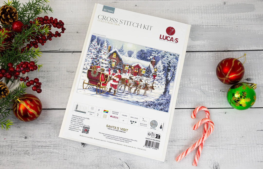 Santa's Visit Counted Cross-Stitch Kit by Luca-S BU5084L