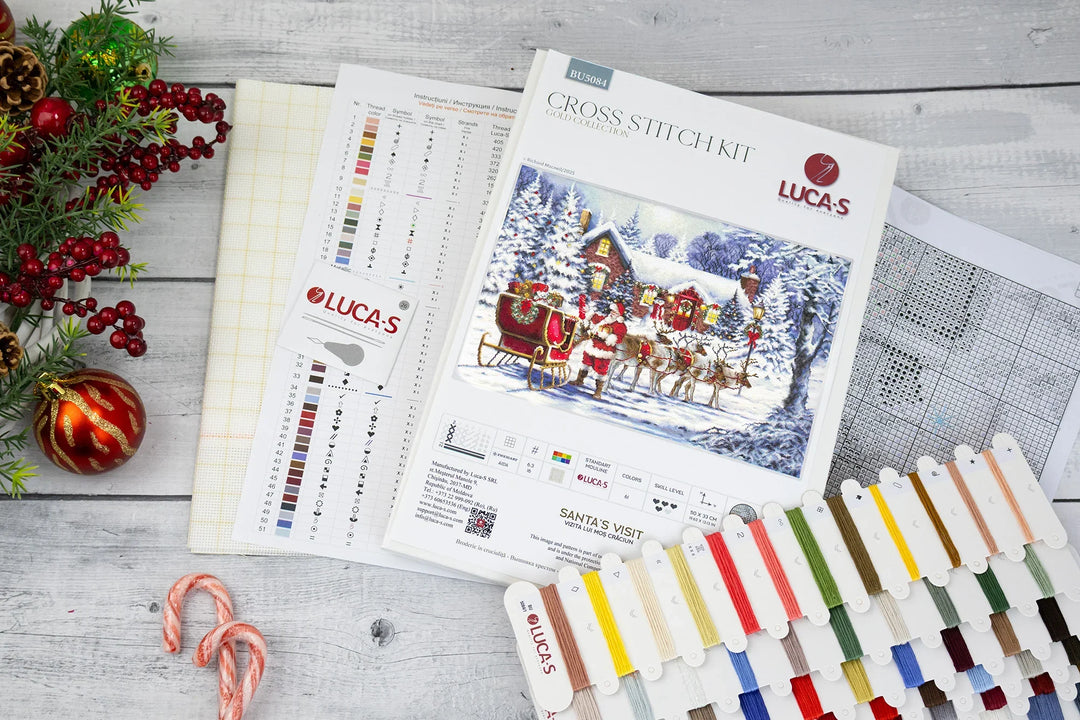 Santa's Visit Counted Cross-Stitch Kit by Luca-S BU5084L