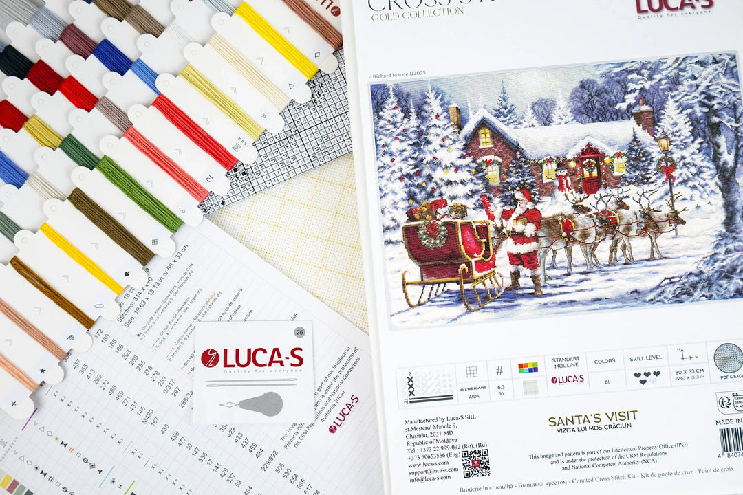Santa's Visit Counted Cross-Stitch Kit by Luca-S BU5084L