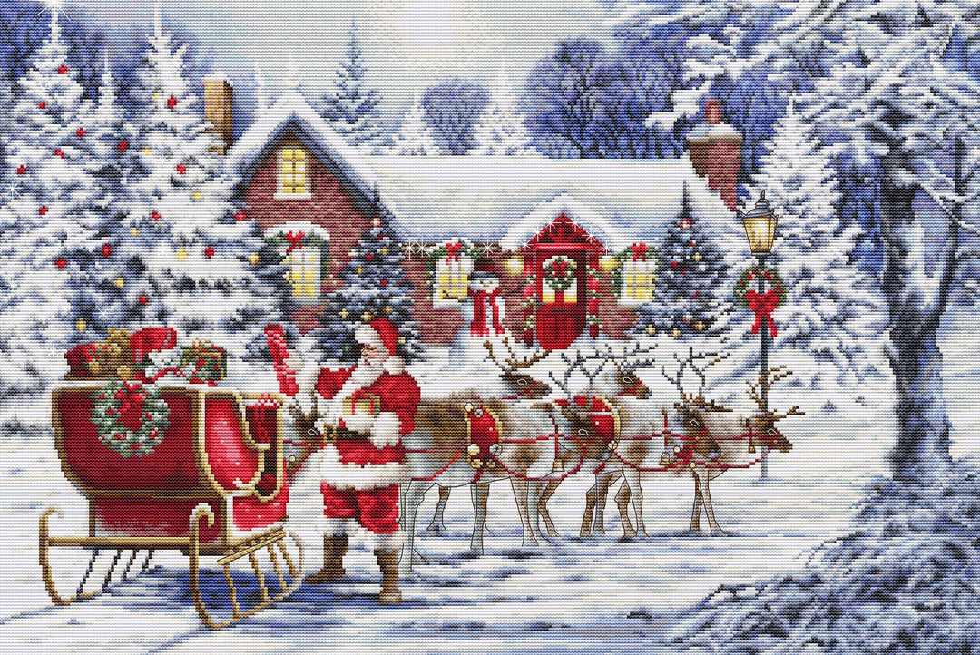 Santa's Visit Counted Cross-Stitch Kit by Luca-S BU5084L